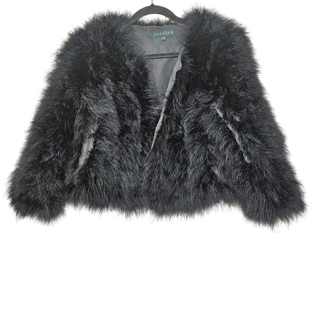 Jocelyn P S Black Feather Cropped Jacket Glam Fuzzy Boho Whimsygoth Avant Garde